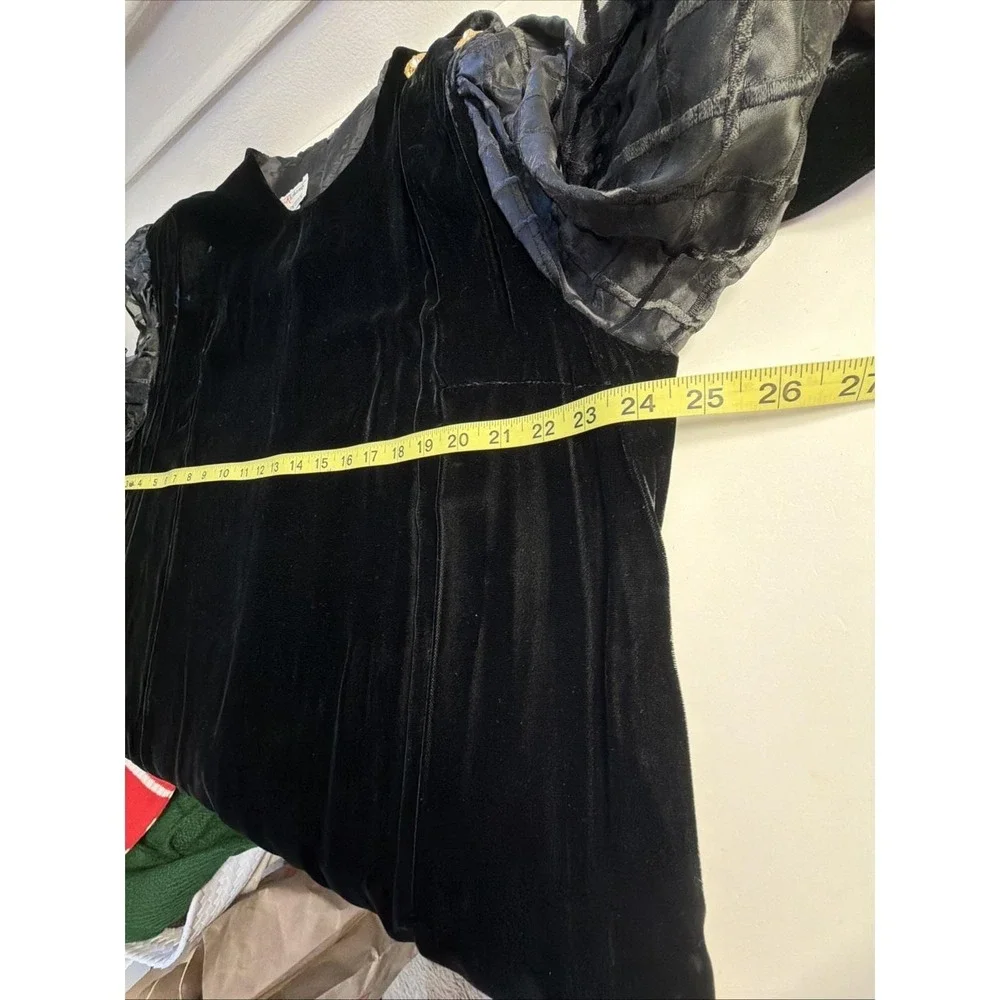 VTG Tracy Richards Sz 20P Black‎ Velvet  Midi Dress Sheer Embroidery Long Sleeve